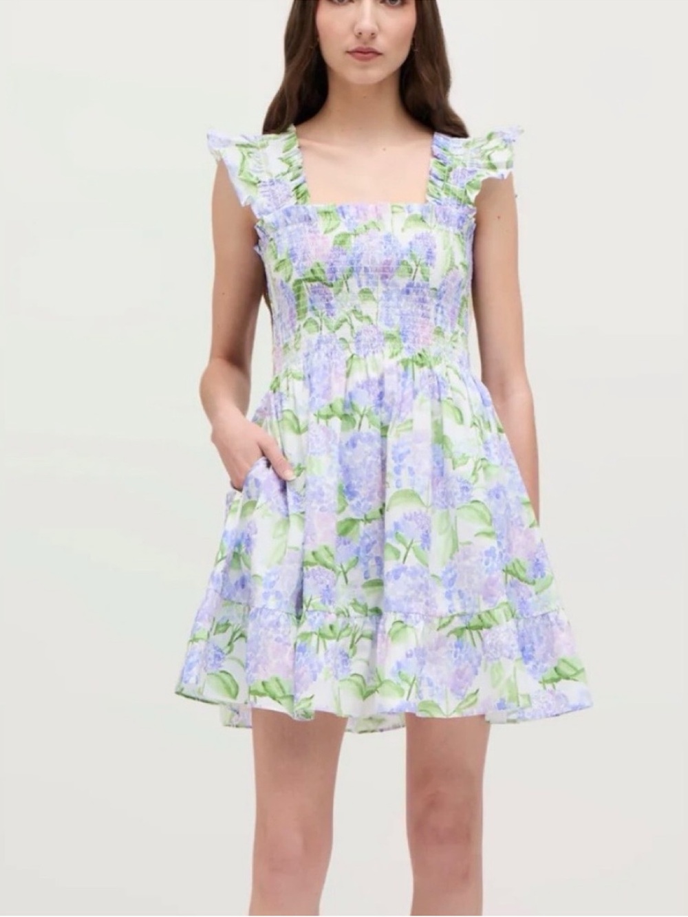 Hill House Elizabeth Mini Nap Dress in Blue Hydrangea Cotton - Size Small